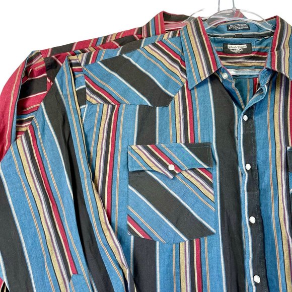 Vintage AUTHENTIC WESTERN YOUNGBLOODS Women 2X Red Blue Multi Striped Shirt Lot